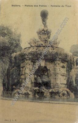 Carte postale ancienne Plateau des Poètes — Fontaine du Titan — Béziers (Hérault)