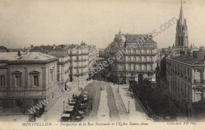 Carte postale ancienne Perspective de la Rue Nationale et l'Église Sainte-Anne — Montpellier (Hérault)