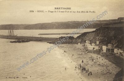 Carte postale ancienne Plage de l'Avant-Port et vue des côtes de Pordic — Binic (Côtes-d'Armor)