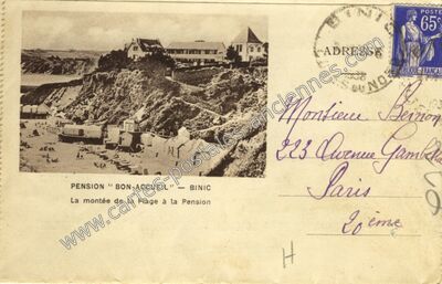 Carte postale ancienne PENSION "BON-ACCUEIL — Binic (Côtes-d'Armor)