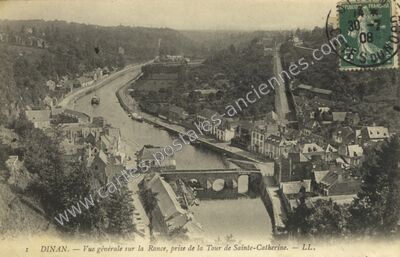 Carte postale ancienne Vue générale sur la Rance, prise de la Tour de Sainte-Catherine — Dinan (Côtes-d'Armor)