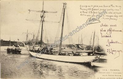 Carte postale ancienne Départ des Graviers pour Terre-Neuve — Paimpol (Côtes-d'Armor)