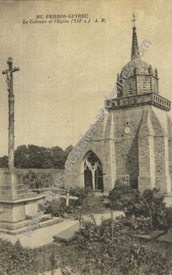 Carte postale ancienne Le Calvaire et l'Eglise — Perros-Guirec (Côtes-d'Armor)