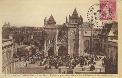 Carte postale ancienne Les deux Églises paroissiales - Cathédrale et Saint-Michel — Saint-Brieuc (Côtes-d'Armor)