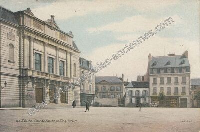 Carte postale ancienne Place du Marché au Blé & Théâtre — Saint-Brieuc (Côtes-d'Armor)