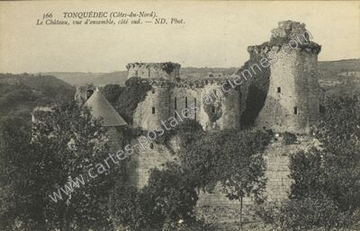 Carte postale ancienne Le Château, vue d'ensemble, côté sud — Tonquédec (Côtes-d'Armor)
