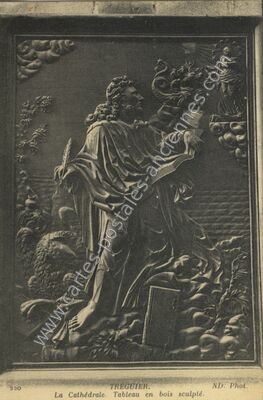 Carte postale ancienne La Cathédrale. Tableau en bois sculpté — Tréguier (Côtes-d'Armor)