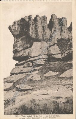 Carte postale ancienne Le Roi Grallon, curieux rocher dominant la Grève Blanche — Trégastel (Côtes-d'Armor)