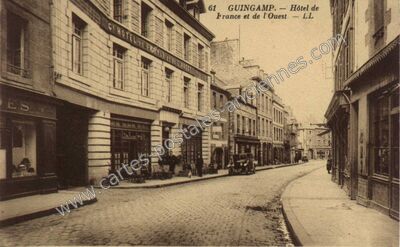 Carte postale ancienne Hôtel de France et de l'Ouest — Guingamp (Côtes-d'Armor)