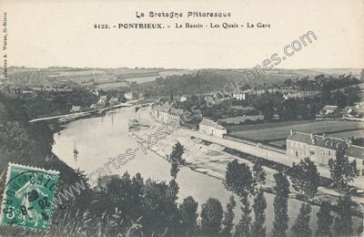 Carte postale ancienne Le Bassin - Les Quais - La Gare — Pontrieux (Côtes-d'Armor)