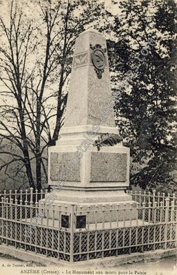 Carte postale ancienne Le Monument aux morts pour la Patrie — Anzême (Creuse)