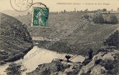 Carte postale ancienne Confluent des deux Creuses — Fresselines (Creuse)