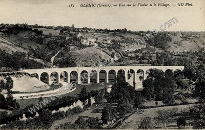 Carte postale ancienne Vue sur le Viaduc et le Village — Glénic (Creuse)