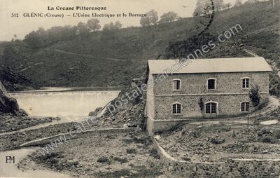 Carte postale ancienne L'Usine Electrique et le Barrage — Glénic (Creuse)