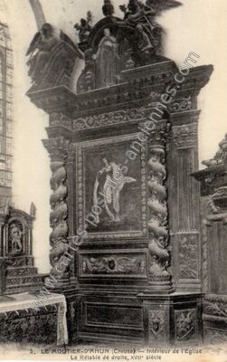 Carte postale ancienne Intérieur de l'Eglise Le Rétable de droite, XVIIe siècle — Moutier-d'Ahun (Creuse)