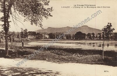 Carte postale ancienne L'Etang et la Montagne des 3 Cornes — Saint-Vaury (Creuse)