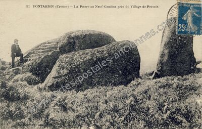 Carte postale ancienne La Pierre au Neuf-Gradins près du Village de Perseix — Pontarion (Creuse)