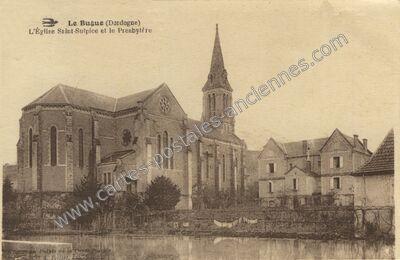 Carte postale ancienne L'Église Saint-Sulpice et le Presbytère — Le Bugue (Dordogne)