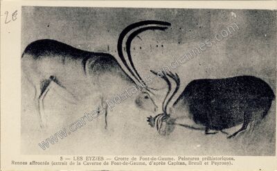 Carte postale ancienne Rennes affrontés (extrait de la Caverne de Font-de-Gaume, d'après Capitan — Les Eyzies-de-Tayac-Sireuil (Dordogne)
