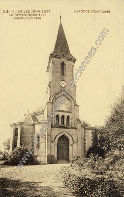 Carte postale ancienne Le Temple (extérieur) construit en 1866 — La Force (Dordogne)