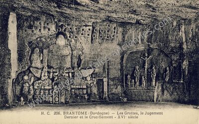 Carte postale ancienne Les Grottes, le Jugement Dernier et le Crucifiement — Brantôme (Dordogne)
