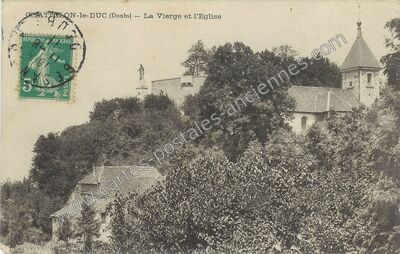 Carte postale ancienne La Vierge et l'Eglise — Châtillon-le-Duc (Doubs)