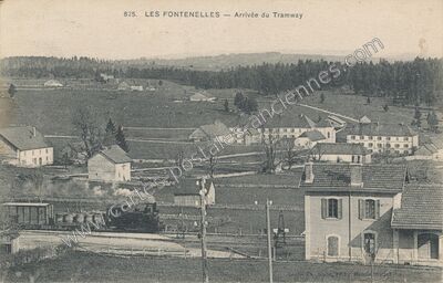 Carte postale ancienne Arrivée du Tramway — Les Fontenelles (Doubs)
