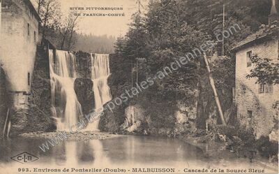 Carte postale ancienne Cascade de la Source Bleue — Malbuisson (Doubs)