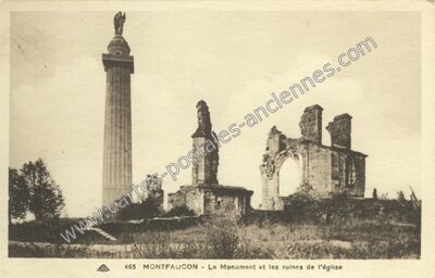 Carte postale ancienne Le Monument et les ruines de l'église — Montfaucon (Doubs)