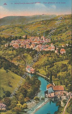 Carte postale ancienne Vue générale et la Loue — Mouthier-Haute-Pierre (Doubs)