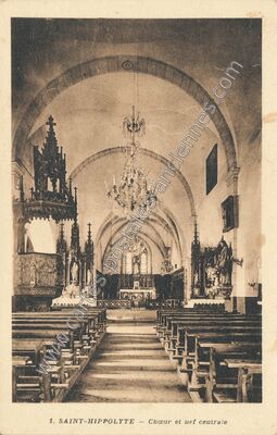 Carte postale ancienne Chœur et nef centrale — Saint-Hippolyte (Doubs)