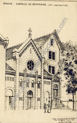Carte postale ancienne Chapelle du Séminaire (en construction) — Maîche (Doubs)