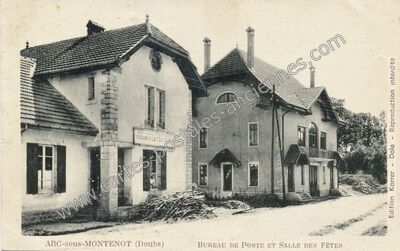 Carte postale ancienne BUREAU DE POSTE ET SALLE DES FÊTES — Arc-sous-Montenot (Doubs)