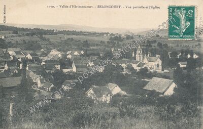 Carte postale ancienne Vallée d'Hérimoncourt. - Vue partielle et l'Eglise — Seloncourt (Doubs)