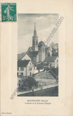 Carte postale ancienne L'ancien et le nouveau Temple — Seloncourt (Doubs)