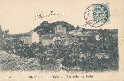 Carte postale ancienne L'Eglise. ( Vue prise de Bellet) — Chabeuil (Drôme)