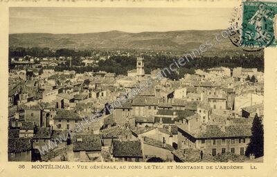 Carte postale ancienne Vue générale, au fond le Teli et montagne de l'Ardèche — Montélimar (Drôme)