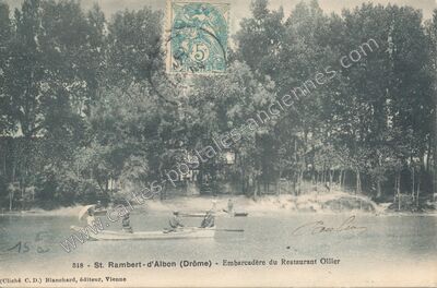 Carte postale ancienne Embarcadère du Restaurant Ollier — Saint-Rambert-d'Albon (Drôme)