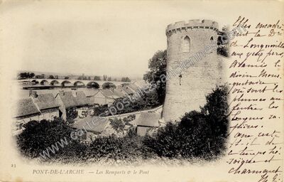 Carte postale ancienne Les Remparts & le Pont — Pont-de-l'Arche (Eure)