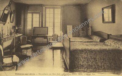 Carte postale ancienne Hostellerie du Bois Joly — Chambre Louis XVI, à deux lits — Tillières-sur-Avre (Eure)