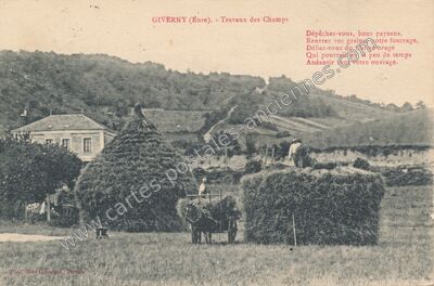 Carte postale ancienne Travaux des Champs — Giverny (Eure)