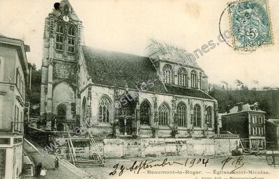 Carte postale ancienne Église Saint-Nicolas — Beaumont-le-Roger (Eure)