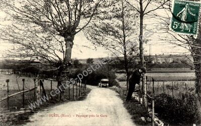 Carte postale ancienne Paysage près la Gare — Bueil (Eure)