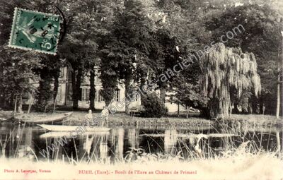 Carte postale ancienne Bords de l'Eure au Château de Primard — Bueil (Eure)