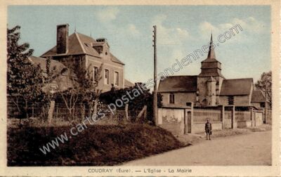 Carte postale ancienne L'Eglise - La Mairie — Coudray (Eure)