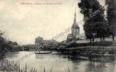 Carte postale ancienne L'Église vue des Bords de l'Eure — Léry (Eure)