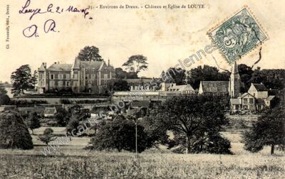 Carte postale ancienne Château et Église — Louye (Eure)
