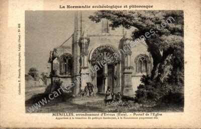 Carte postale ancienne Portail de l'Eglise — Ménilles (Eure)