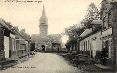 Carte postale ancienne Place de l'Eglise — Morgny (Eure)