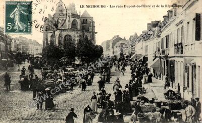 Carte postale ancienne Les rues Dupont-de-l'Eure et de la République — Le Neubourg (Eure)